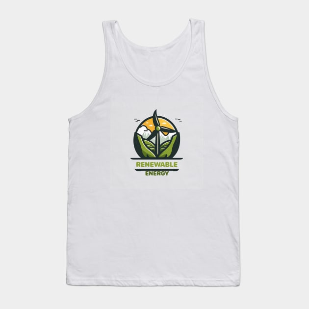 Go Green with Our Cartoon-Style Wind Turbine Landscape Design! "Renewable Energy" Tank Top by Greenbubble